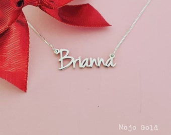 Tiny Choker Small Silver Name Necklace, Brianna Pendant
