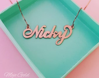 Rose Gold Name Necklace, Nicky Style Nameplate