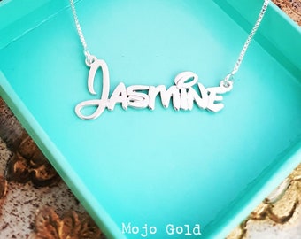 Real Silver Necklace Silver Name Necklace My Name Necklace Disney Necklace Disney Font Jewelry Jasmine Necklace Personalized Holiday Gifts