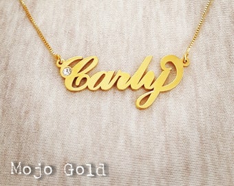 Order Any Name/18K Gold Plated Name Necklace and Chain/.925 Sterling Silver/Personalized Nameplate & Chain/Carly Necklace/Any Birthstone