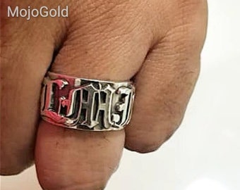 Gepersonaliseerde naam ring aangepaste naam ring zilveren herenring heren vintage stijl ring oud Engelse ring zilveren monogram ring vaderdagcadeau