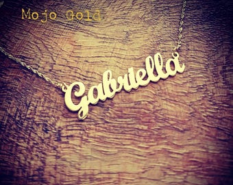 Order Any Name/14K solid Gold Name Necklace and Chain/14K Solid Gold /Personalized Nameplate/Gabriella Necklace/Hand Made/Christmas Gift