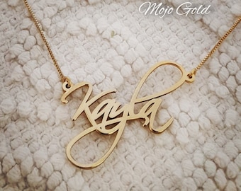 18K Gold Plated Name Necklace, Script Pendant