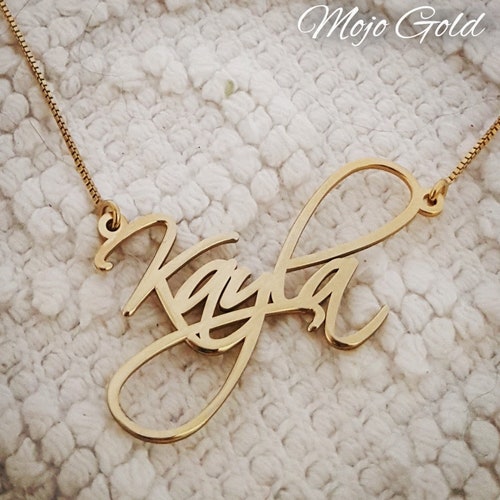 18K Gold Plated Name Necklace Script Pendant Etsy