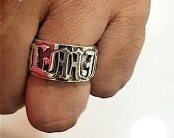 Mens Sterling Silver Personalized Name Ring, Old English Style Ring