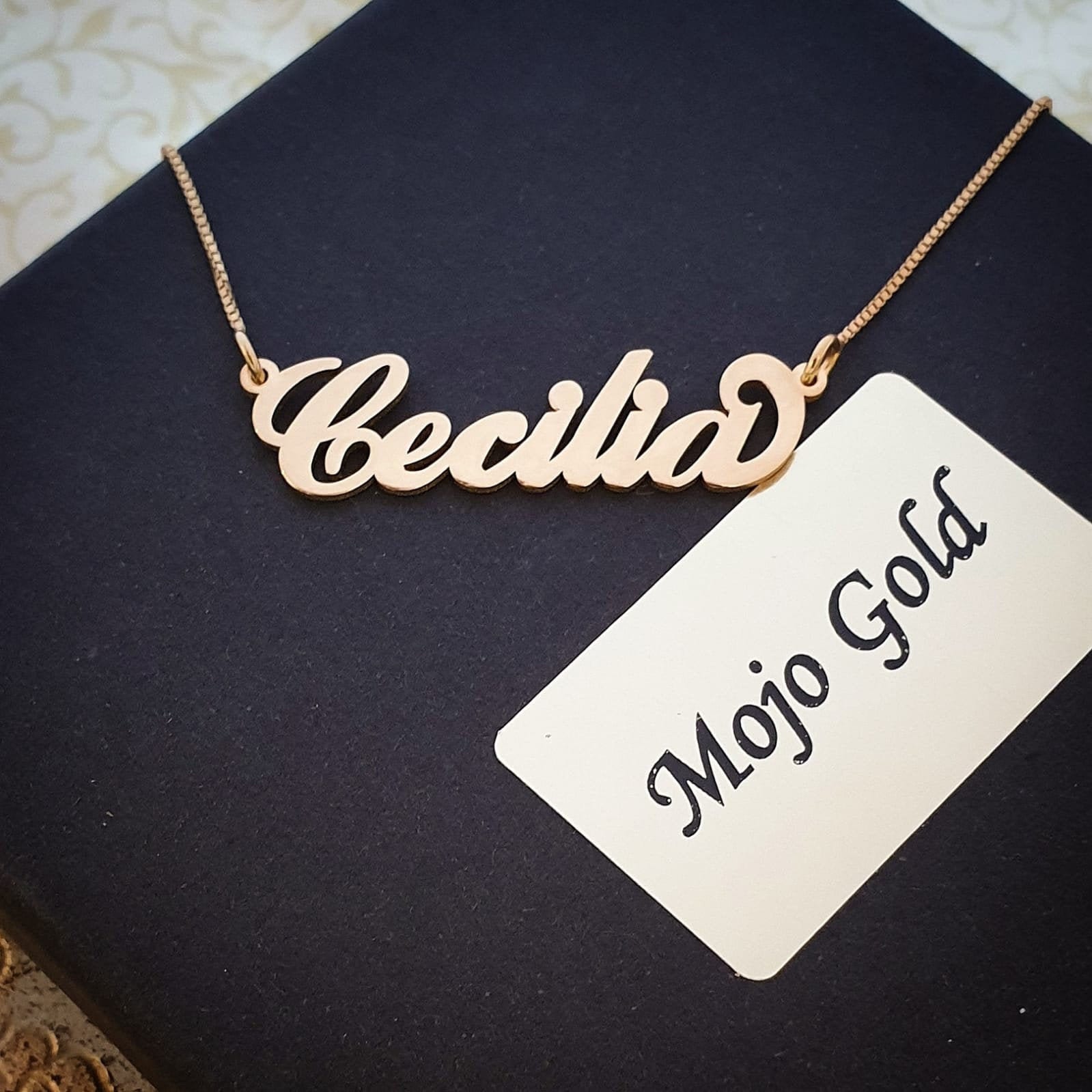 Gold Name Necklace Solid Gold Cecilia 