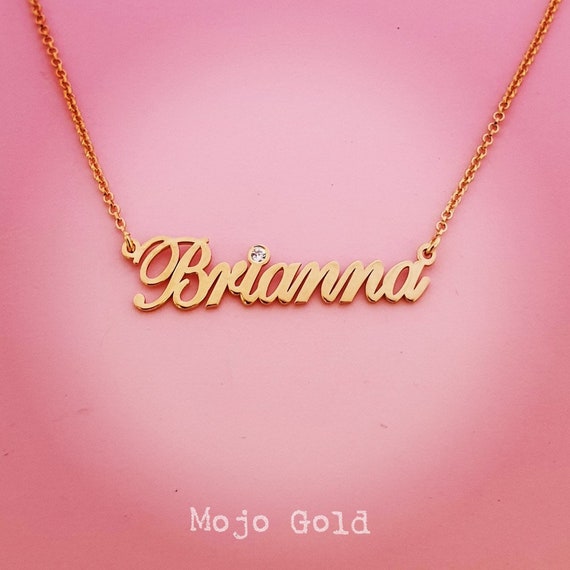 18K Gold Plated Birthstone Name Necklace Brianna Pendant Etsy
