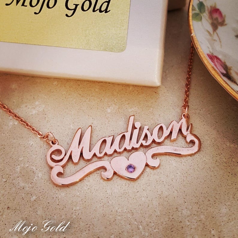 Valentine/'s Day Gift For HerRose Gold NecklaceWomen/'s Name NecklaceName Necklace With BirthstoneMadison Name NecklaceHeart Necklace