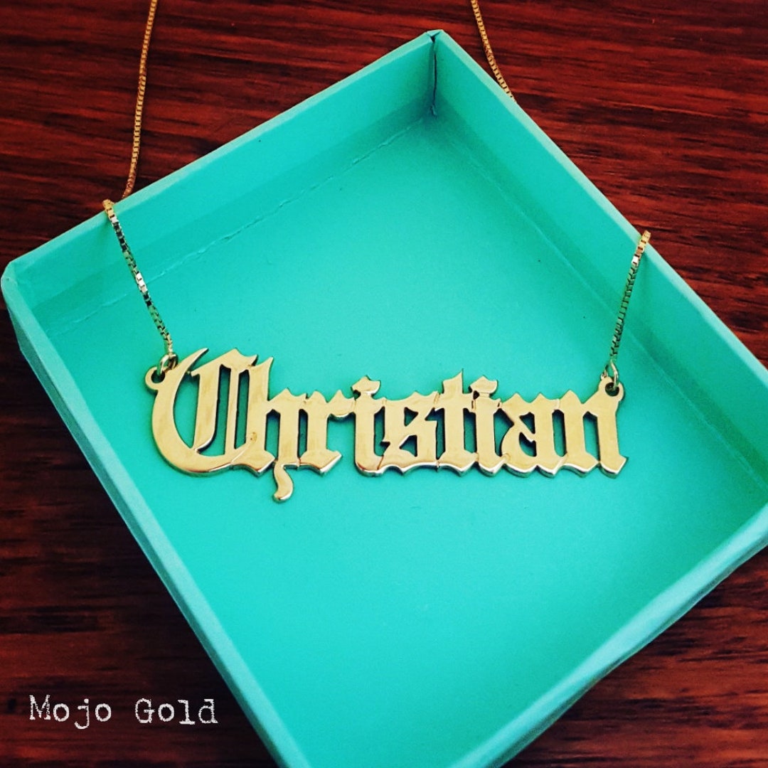 Men's Name Necklace Men's Necklace Gold Name Necklace Gothic Necklace Custom Name Necklace Old