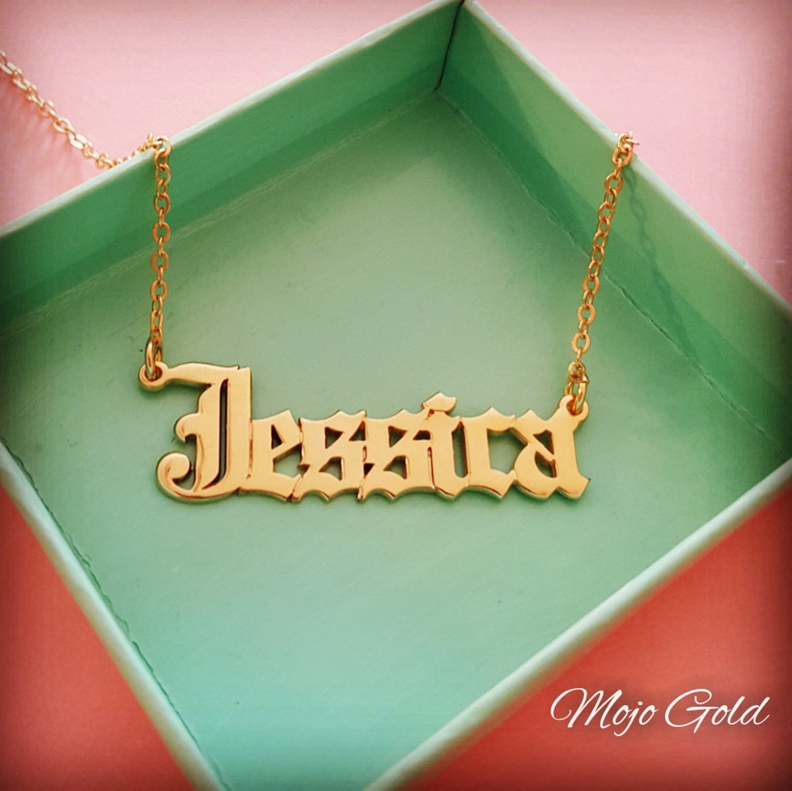 Alex 18k Gold Plated Old English Name Necklace Gold Plated Etsy