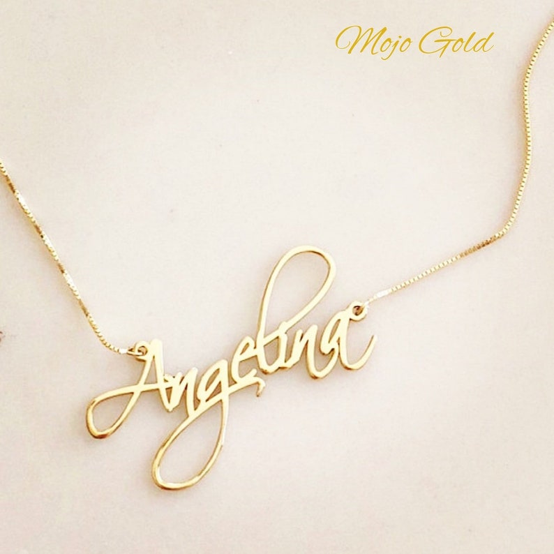 Script Style Gold Necklace Chain 14 Karat Yellow Angelina Women S Name Custom Personalized Gift