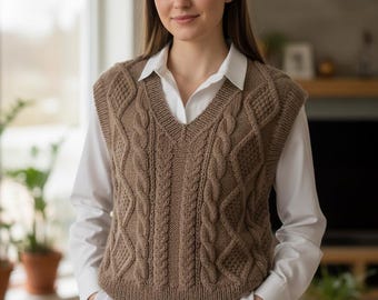 Knitted Women's Vest, Handmade Vest, Alpaca/Wool Vest - Size: L