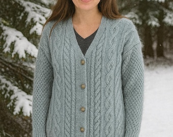 Women's Knitted Sweater, Handmade Sweater, 100% Wool - Light Blue