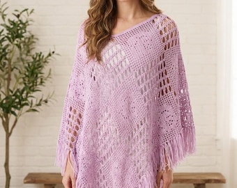 Summer Light Weight Knitted Poncho, Handmade Poncho