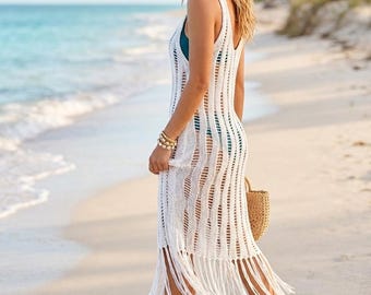 Hand-Knitted Open-Knit Beach Cover-Up