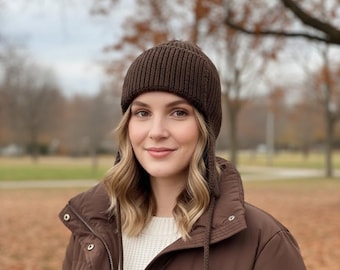 Cozy Knit Aviator Hat | Winter Earflap Beanie with Ties Hand-Knit Luxury: 100% Merino Wool