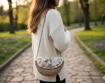 Crochet knit bag handmade brown bag