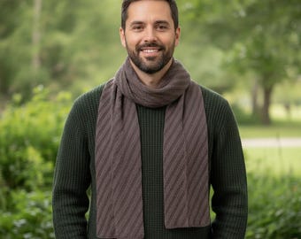 Gift for Christmas - Men's Scarf, Knitted Men's Scarf, Handmade Scarf - Brown 100% Merino Wool
