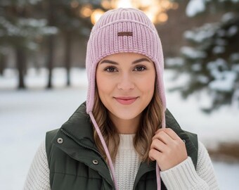 Winter Hat  with Ear Flaps, Hand Knitted Hat, Fashion muff Hat