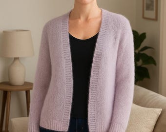 Cardigan Premium Lavender Dream en tricot - Pull ouvert doux - Mohair et soie