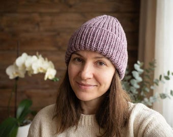 Hand Knitted Women's, Handmade Women's hat, Winter Hat, Women's Beanie - Purple