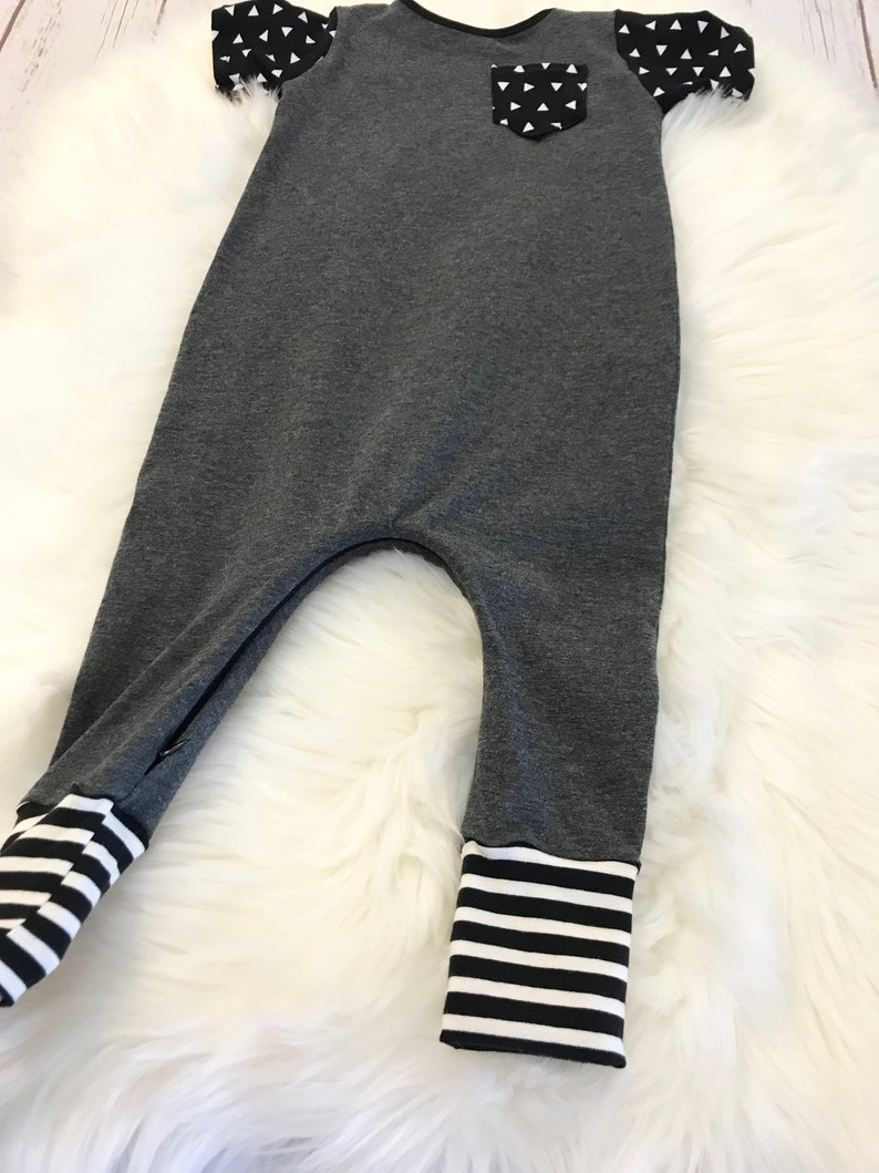 Baby charcoal grey romper Baby boy coming home hospital outfit Toddler charcoal grey romper