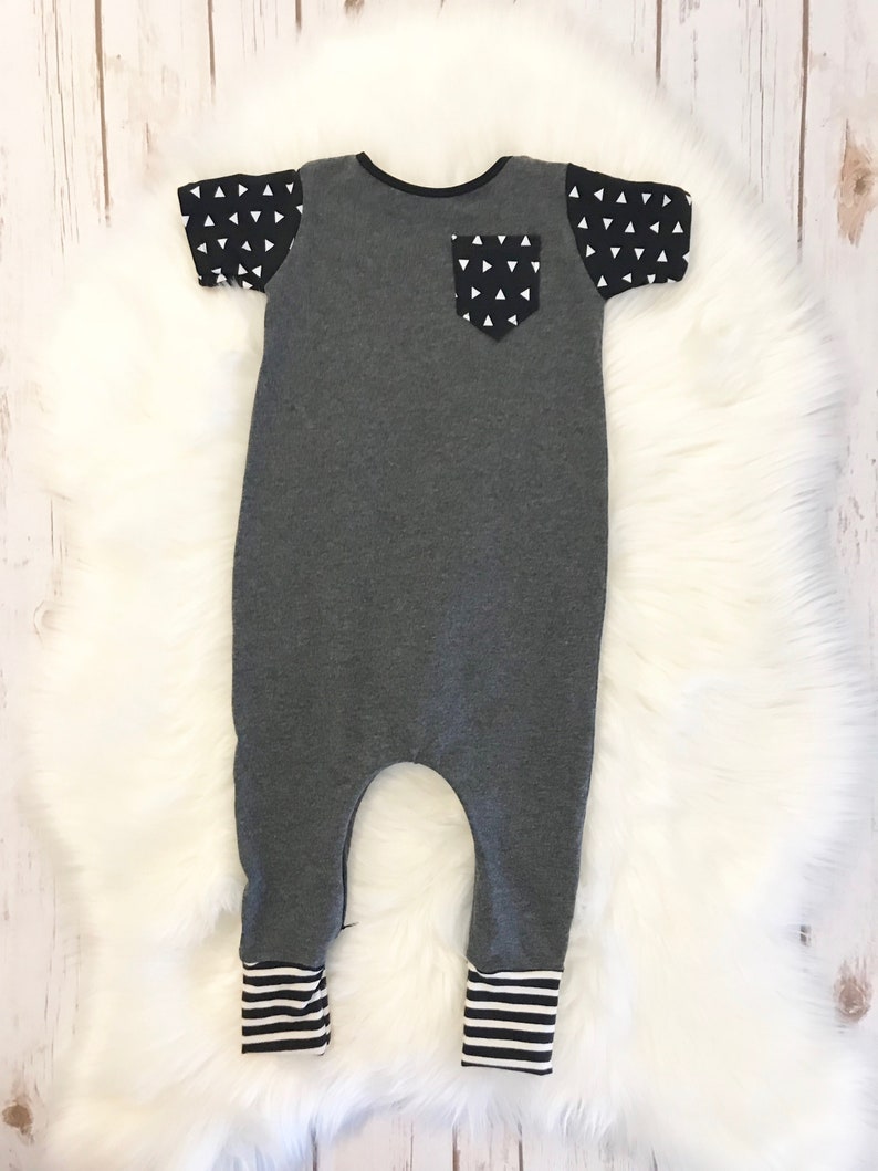 Baby charcoal grey romper Baby boy coming home hospital outfit Toddler charcoal grey romper