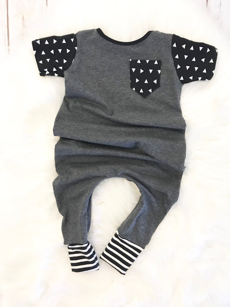 Baby charcoal grey romper Baby boy coming home hospital outfit Toddler charcoal grey romper