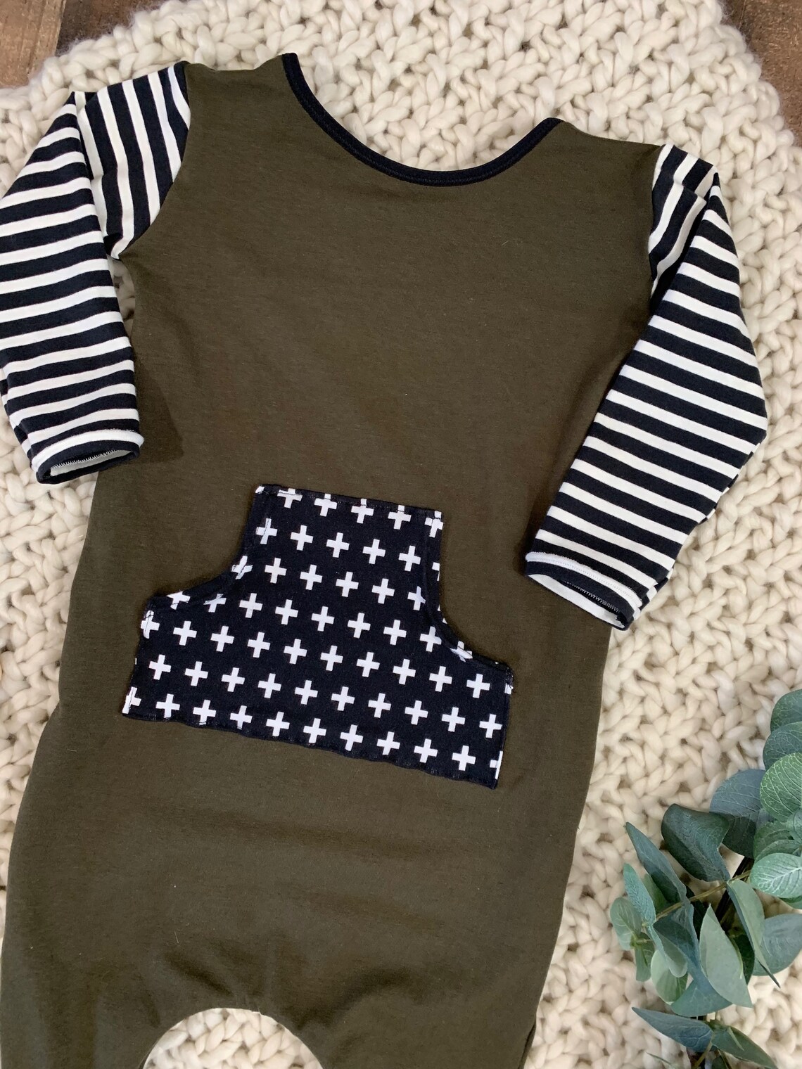 Baby olive green romper Toddler olive green and black romper Etsy