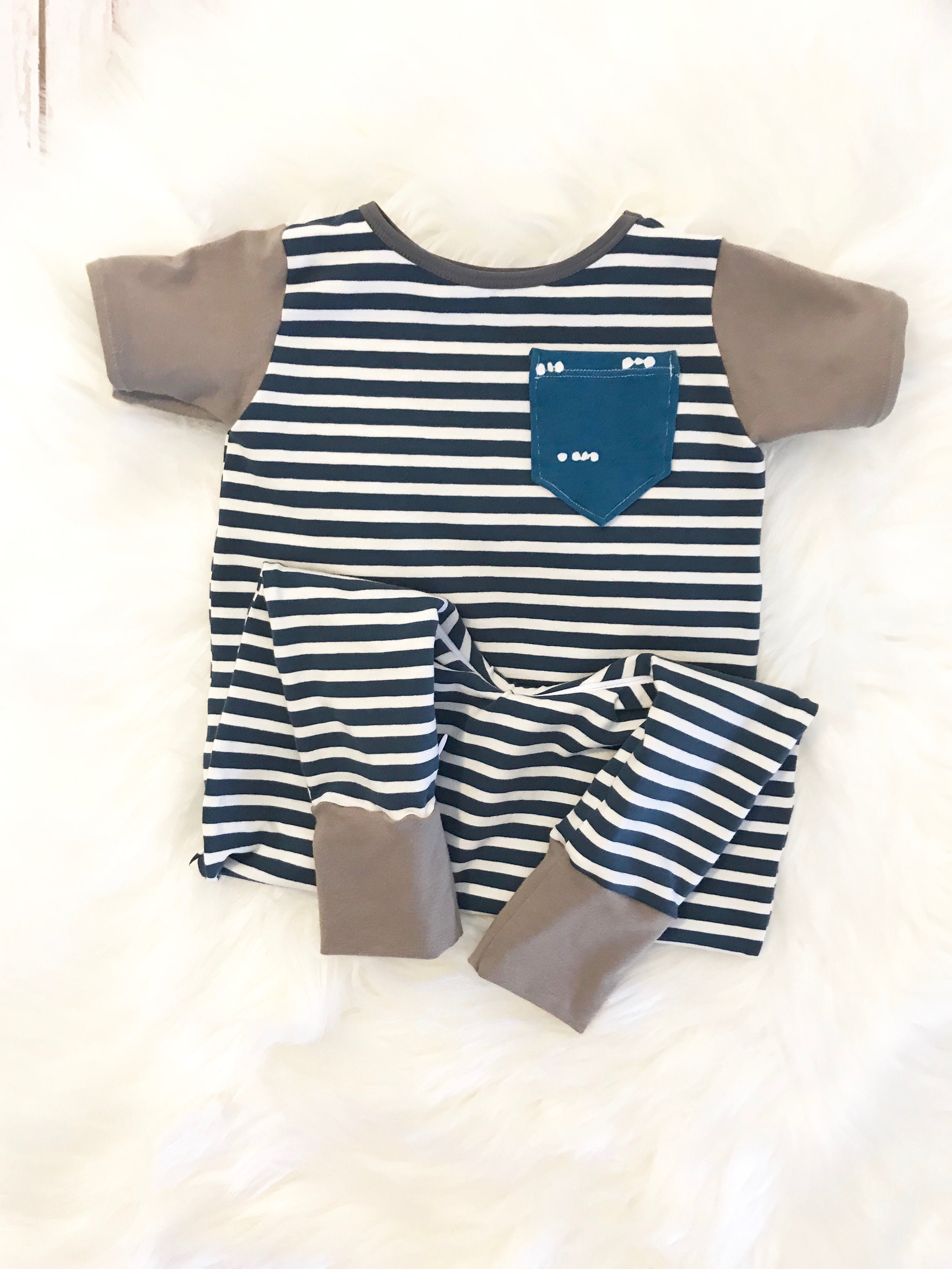 Baby boy navy striped romper Toddler boy navy striped romper Etsy