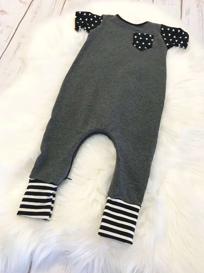 Baby charcoal grey romper Baby boy coming home hospital outfit Toddler charcoal grey romper