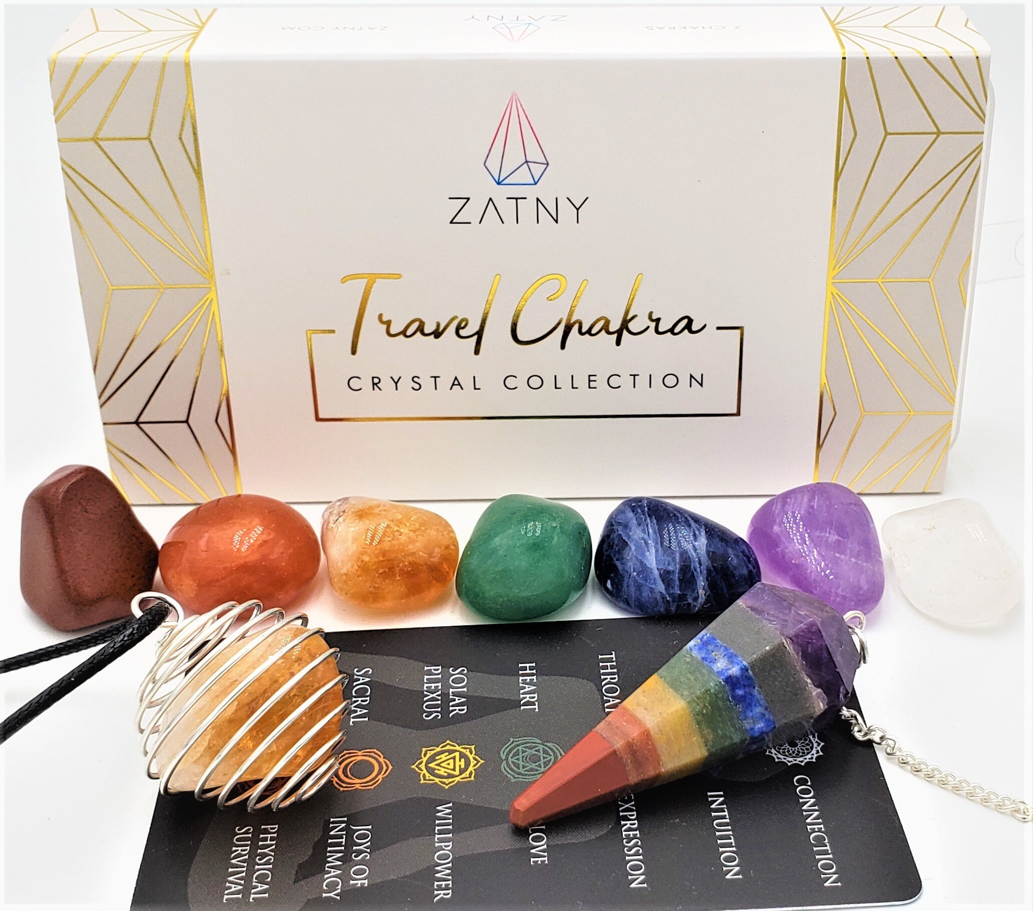 ZATNY Small Travel Healing Crystals and Stones Chakra Set + 7 Tumbled…