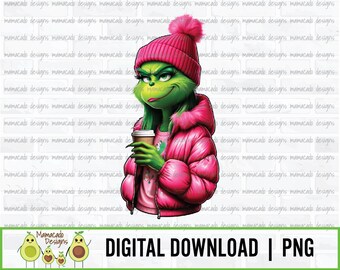 Cute Grinc Girl, Cozy Grinc, Boujee Grinc Inspired Waterslide | DIGITAL DOWNLOAD | Hi-Res PNG | Sublimation | Waterslide
