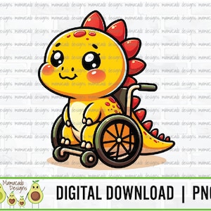 Dinosaur with wheelchair, Cute Dinosaur, Dinosaur Waterslide | DIGITAL DOWNLOAD | Hi-Res PNG | Sublimation | Waterslide