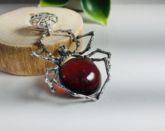 Big Baltic Amber Spider Pendant,Red Amber Stone Pendant,Halloween Jewelry,Bernstein,Souvenir Amber Stone,Amber Animals,Spider Jewellery