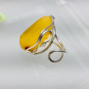 Statement Baltic Amber Ring,Yellow Amber Ring,Adjustable Amber and Silver Ring,Butterscotch Bernstein Ring,Amber Jewelry ,Unique Amber Ring