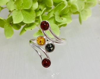 Baltic Amber Ring,Bernstein,Amber Stone,Silver Ring,Amber Jewelry ,Dainty Multicolor Amber Ring,Silver Ring,Amber with Silver Modern Ring,