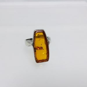 Large Statement Amber Ring,Rectangular Amber Ring,Silver and Amber Jewelry,Bernstein Ring,Moderne Amber Ring,Natural Baltic Amber, Gift