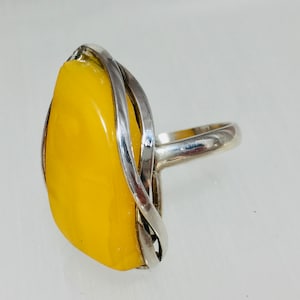 Large Baltic Amber Ring,Butterscotch Bernstein Yellow Ring,Adjustable Amber Ring, Unique Royal Amber Ring,Amber and Silver Ring,Yellow Amber