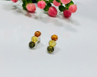 Multicolour Amber Earrings,Bernstaine,Everyday Stud Amber Earrings,Women Earrings,Souvenir Amber Stone,Classic Amber Stud  Earrings,Gift