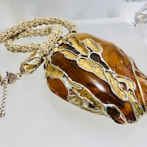 Big Baltic Amber Pendant,Rare Amber Stone,Butterscotch Amber Pendant,Raw Amber,Bernstein,Amber and Silver,Yellow Amber Necklace,Unique Amber