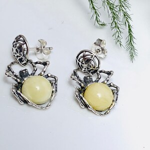 Baltic Amber Earrings,Spider Green Amber, Earrings,Drop Spider Earrings,Amber Animal,Bernstein,Women Jewelry Amber Gift,Spider Jewelry