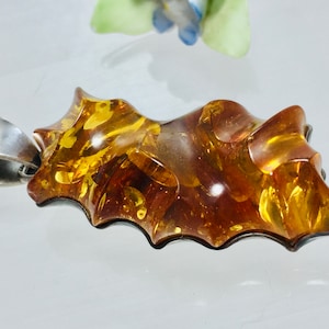 Big Baltic Amber Pendant,Silver and Amber Pendant,Carved Amber Pendant,Unique Amber Jewelry,Bernstein Pendant,Amber Jewelry ,Bernstein Gift