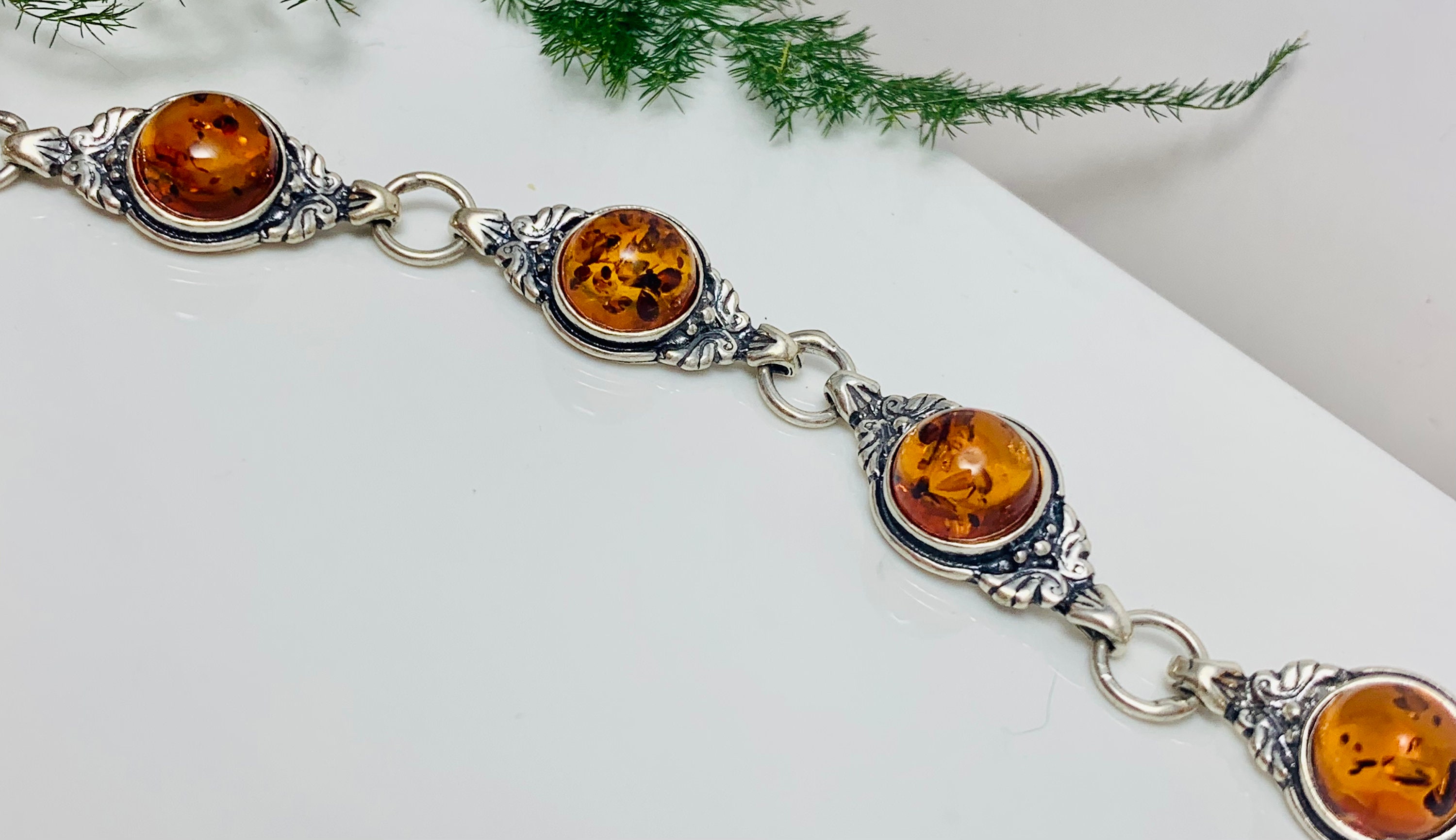 Cognac Baltic Amber Bracelet,round Amber Link Bracelet,amber Gift