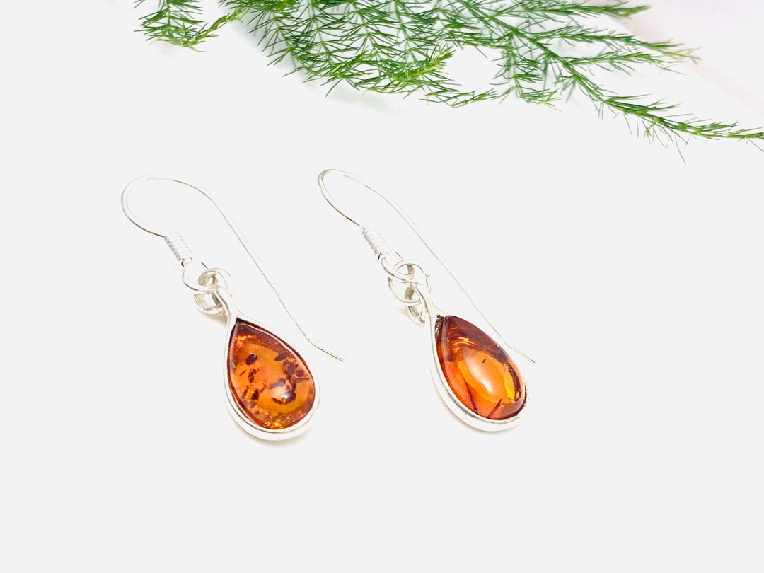 Boucles D'oreilles Longues En Ambre De La Baltique - Argent 925 Plaqué Or - Fait Main En Lituanie - Neuf Avec étiquettes
