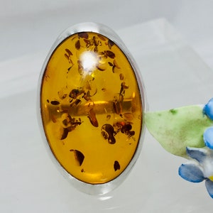 Statement Honey Amber Ring,Silver and Amber Ring,Classic Bernstein Ring,Amber Jewelry,Large Amber Ring,Big Amber Stone ,Cocktail Amber Ring