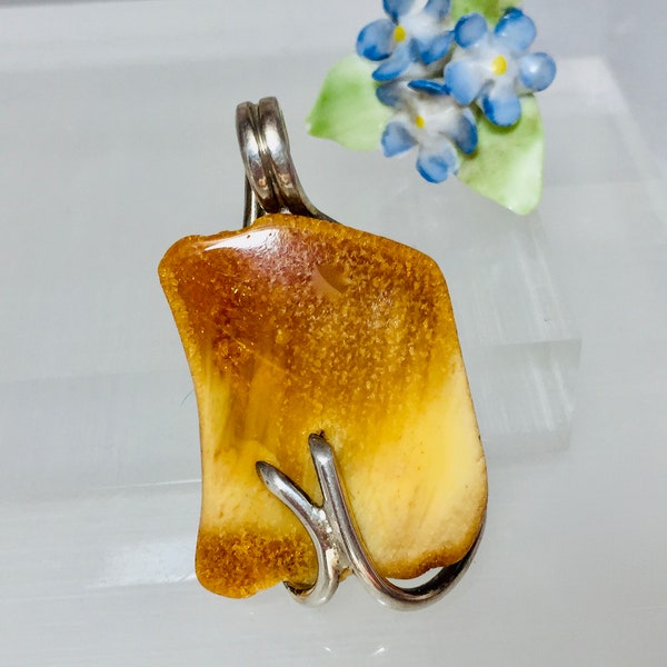 Yellow Baltic Amber Pendant, Organic Eco Fashion Pendant,Milky Amber Pendant,Butterscotch Bernstein Pendant,Amber and Silver Pendant,Jewelry