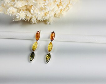 Multicolour Amber Earrings,Drop Amber Earrings,Women Jewelry,Bernstein,Silver and Amber Jewelry,Modern Amber Earrings,Classic Long Earrings
