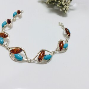 Bernstein, verstelbare amber armband, natuurlijke turkoois en amber armband, vrouwen sieraden, amber en zilveren sieraden, souvenir amber steen, cadeau