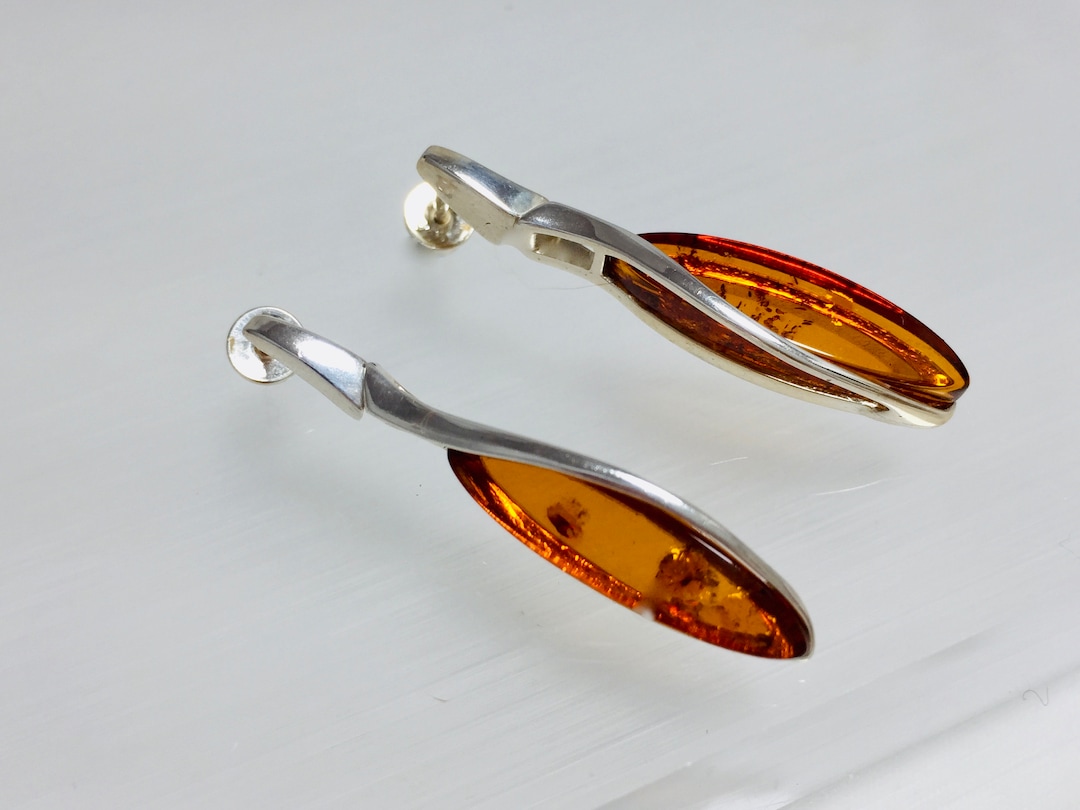 Orecchini Di Ambra E Argento 925 Pendenti A Goccia - Foto 11